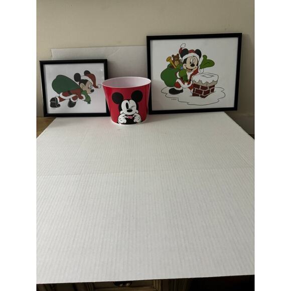 Mickey Mouse Framed Christmas Pictures(2) and Plastic Bucket - Picture 2 of 6
